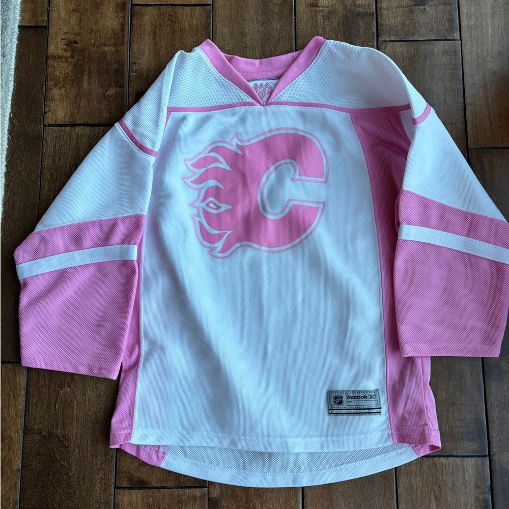 Reebok flames Pink and White Kids Jersey